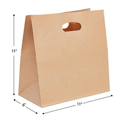 PAICUIKE 200Pcs 11x6x11 Brown Kraft Paper Bags with Handle - Tote Grocery Bags Bulk for Restaurant, Bakery, Retail, Takeout - size: 200pack