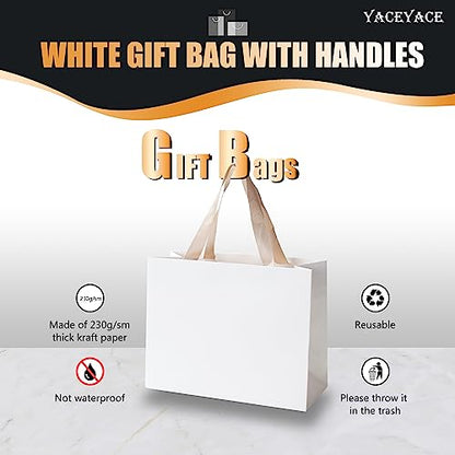 White Gift Bags with Handles, 20Pcs 10.5"x4.25"x8" Medium Size - color: White, size: 10.5x4.25x8 Inch (Pack of 20)