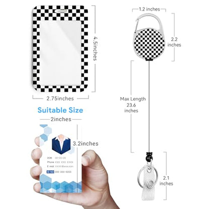 2 Pack Black and White Checkered&Cow ID Badge Holder with Clip Badge Reels - color: 2 Pack-checkered&cow
