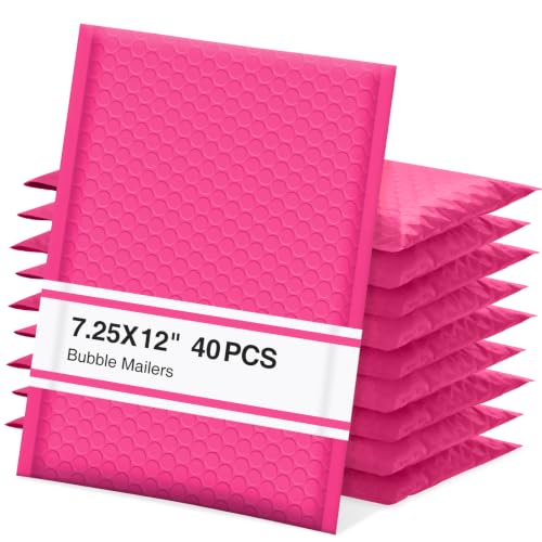 UCGOU Bubble Mailers 7.25x12" 40 Pack Usable Size 7.25x11" Hot Pink Padded - color: Hot Pink, size: 7.25x12" 40PC