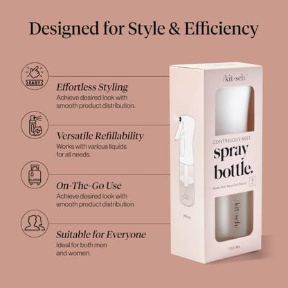 Kitsch Continuous Spray Bottle for Hair – White, 150ml - color: White