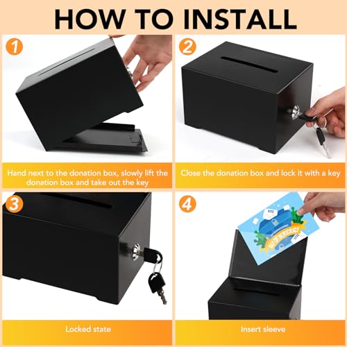 Suggestion Boxes with Slot and Lock, 3 Pack Metal Donation Boxes