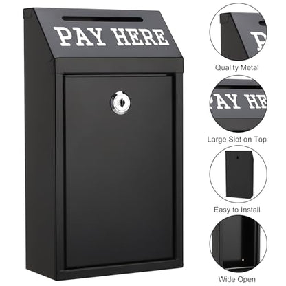 Metal Donation Box with Lock Money Cash Drop Box with Slot, Wall Mount Suggestion Box Collection Box Ballot Box for Home Office Outdoor Farm Stand, 10.2 x 5.7 x 3 in