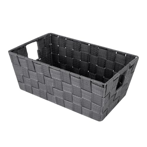 Whitmor Small Woven Storage Baskets for Shelves - Decorative Bathroom Organizer Bins with Metal Structure, Versatile Shelf Storage Solution for Home Organization & Closet (Savvy Gray) - color: Savvy Gray, size: 11.42 × 6.5 × 4.53 inches