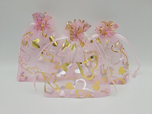 Stratalife 4"x6" Heart Organza Bags with Drawstring, 50PCS - color: 50PCS Heart Pink