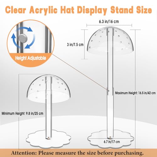 Acrylic Wig Stand Hat Display Stand Adjustable Clear 2-Pack