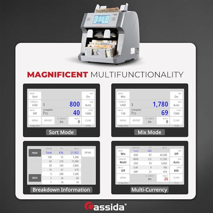 Cassida Money Bill Counter I Business Grade I 1,000 Notes/Min I 9900R V2 - size: X-Large (9900R-V2)