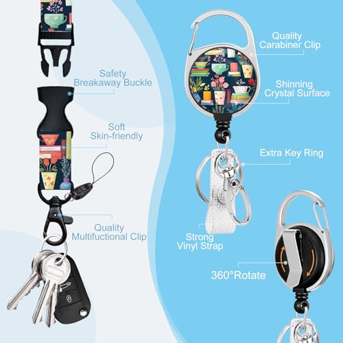 Gctriki Teacher Lanyards for Id Badges, Badge Holder Retractable Clip, Book - color: Colorful Mug Book