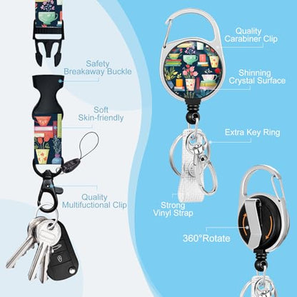 Gctriki Teacher Lanyards for Id Badges, Badge Holder Retractable Clip, Book - color: Colorful Mug Book