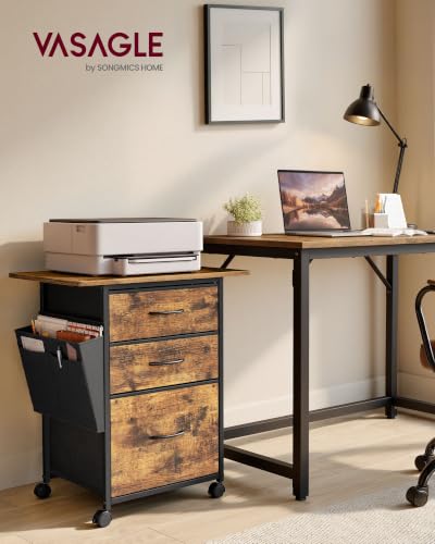 VASAGLE 3-Drawer File Cabinet, Mobile Printer Stand with Storage - color: Brown, size: 3 Drawers