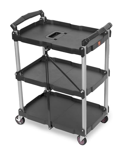 WEN Compact Foldable Service Utility Cart, Three Tier with 165-Pound Capacity (73065) - size: Foldable Cart