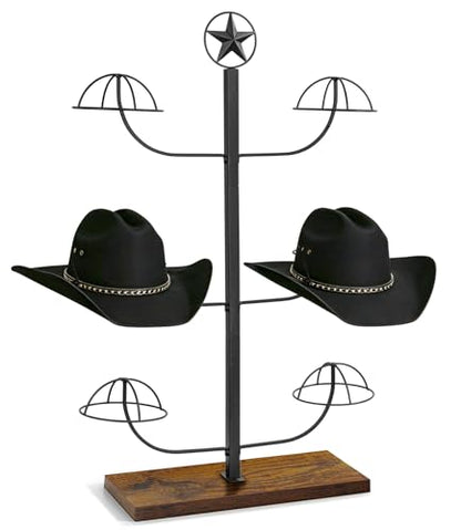 Cowboy Hat Display Stand for 6 Hats, Freestanding Countertop Hat Rack