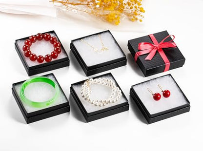 Magicool 96 Pack 3.5x3.5x1 Inch Cardboard Jewelry Boxes,Used for Necklaces,Bracelets,Earrings,Jewelry,Small Gift Packaging,Jewelry Gift Boxes with Lids and Filled with Cotton(Black) - color: Black, size: 3.5x3.5x1 Inch (Pack of 96)