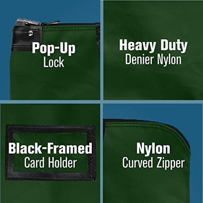 BankSupplies HIPAA Locking Courier Bags with Handles & Card Holder Keyed Differently - Forest Green - 19W x 15H - Durable Laminated Nylon Fabric - Metal Pop - color: Forest Green