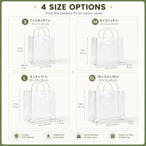 SHIPKEY 10 PCS Clear Gift Bags with Handle 8x4x11in PVC Shopping Bag - color: Clear - Medium