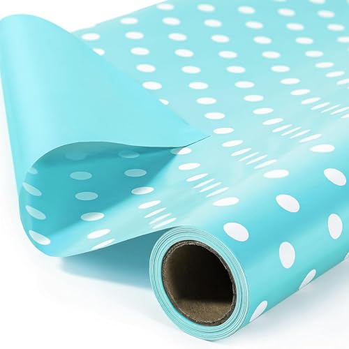 VGOODALL Blue Reversible Wrapping Paper Roll, 17 inch X 33 Feet - color: White,Blue