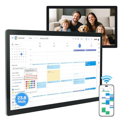 15.6 to 27 inch Touchscreen Digital Calendar & Wall Planners, Smart Whiteboard Calendar for Chore Chart & Work Schedule, Built in Speakers and Camera, Include Wall Mount & Desk Stand (23.8-inch) - size: 23.8-inch