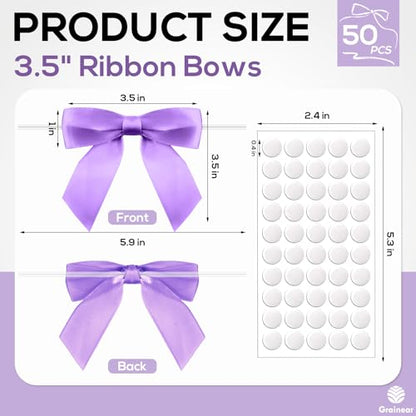 50 Pcs Lilac Purple Satin Ribbon Bows, 3.5" x 3.5", with Twist Ties - color: Lilac Purple