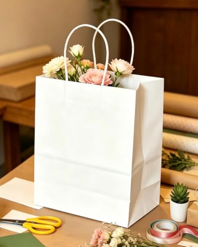 qiqee 30-Packs White Gift Bags with Handles Bulk 13''x5 x10 Large Size Paper Bags Multiple Uses (Large Size) - size: Large - 30 Pieces