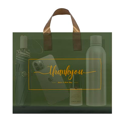 WAKAKO 60 Pack Thank You Bags for Small Business Plastic Retail Shopping Bags with Handles for Merchandise Boutique,Green 15" x 12"