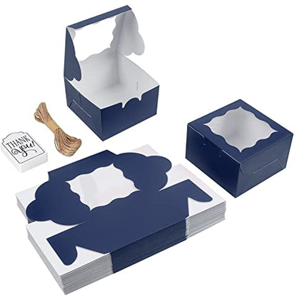 KPOSIYA 60pcs Small Cookie Boxes with Window, 4x4x2.5 Blue Bakery Box - color: Blue, size: 60