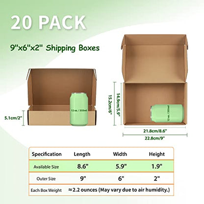 9x6x2 Cardboard Shipping Boxes Set of 20, Brown - size: 9" x 6" x 2"