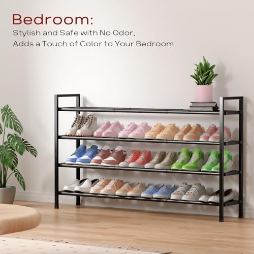 Bumusty 4 Tier Long Expandable Shoe Rack for Closet, Black - color: Black, size: 4-tier