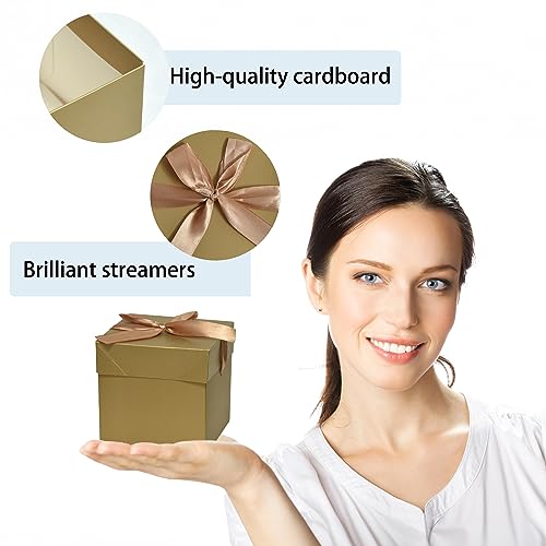 Gift Box with Lid for present, 12pcs,Collapsible, 6"×6"×6" - color: Gold & Pink, size: 6 x 6 x 6 Inch