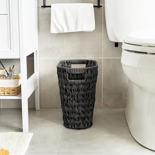 GRANNY SAYS Wicker Trash Can, Wicker Waste Basket for Bathroom, Black - color: Black, size: Rectangular - 13"L x 7½"W x 12¼"H