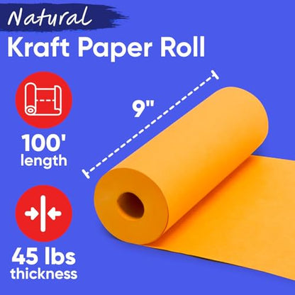 9" x 1200" USA-Made Orange Kraft Paper Roll, 45 Lbs/66 GSM Thickness - color: Orange, style: 1 Roll - 1 Color