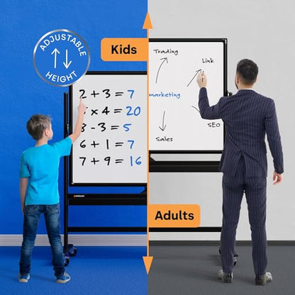 Kamelleo Rolling Whiteboard on Wheels 48" x 36", Double Sided White Board - color: Jet Black, size: 48x36