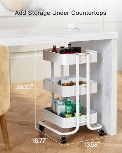 Pipishell 3 Tier Metal Rolling Utility Cart with 2 Lockable Wheels, White - color: White, size: 3 Tier