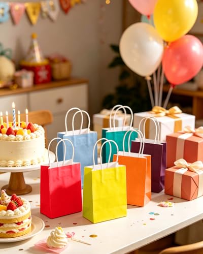 qiqee 600Pcs Small Paper Gift Bags with Handles - Party Favor Bags - 24 Solid Colors(15x21x8cm/6"x8.3"x3.15") - size: Small - 1 count (Pack of 600)