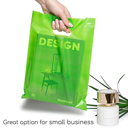 Choice Marts 100 Lime Green Plastic Bags With Handles 9x12 Merchandise Bags - color: Lime Green