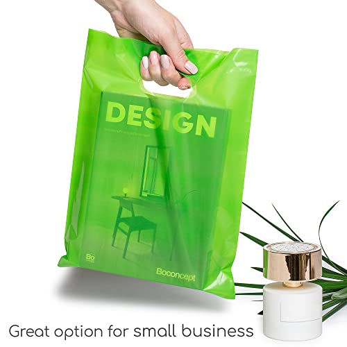 Choice Marts 100 Lime Green Plastic Bags With Handles 9x12 Merchandise Bags - color: Lime Green