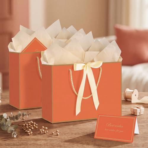 woric 2 Pcs Orange Gift Bags with Handles, 14" Medium Fall Gift Bags - color: Orange