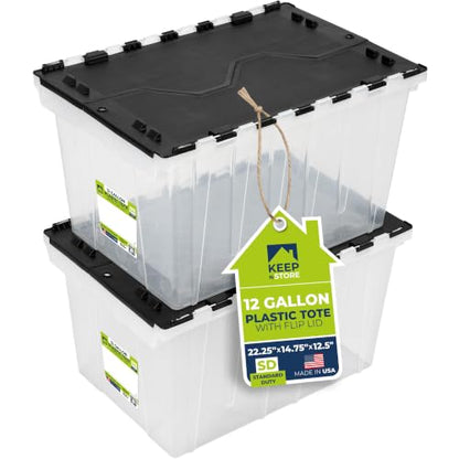 12 Gallon Clear Storage Tote with Flip Lid, Standard Duty, Pack of 2 - style: Pack of 2
