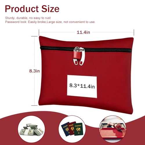 Money Bag with Zipper Lock for Cash, Red, 11.4x8.3in - color: red