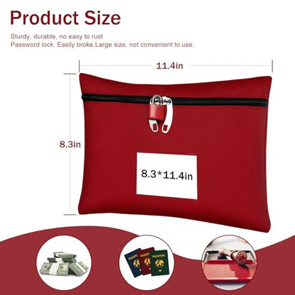 Money Bag with Zipper Lock for Cash, Red, 11.4x8.3in - color: red