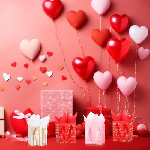 Tenare 12 Pcs Small Gift Bags Bulk,4 x 2.75 x 4.5 Inch,Red Pink White - color: Red Pink White, size: 4 x 2.75 x 4.5 Inch