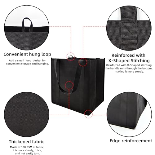 6 pack Reusable Grocery Bags,Thick Bottom-Shopping Bag for Groceries - color: Black