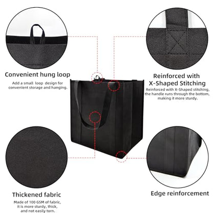 6 pack Reusable Grocery Bags,Thick Bottom-Shopping Bag for Groceries - color: Black