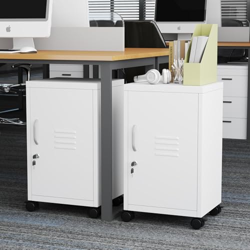 pozdeg 24.4" H White Lockable Rolling Metal Storage Locker - color: White, size: 11.8"D x 13.8"W x 24.4"H