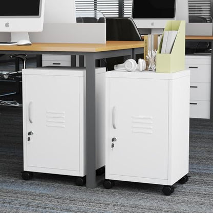 pozdeg 24.4" H White Lockable Rolling Metal Storage Locker - color: White, size: 11.8"D x 13.8"W x 24.4"H