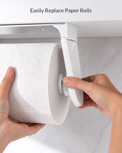 simpletome ONE Hand Simple Tear Paper Towel Holder Under Cabinet (White) - color: White