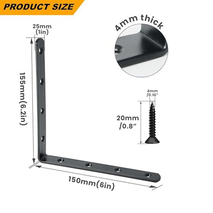 Alise 4Pcs Floating Shelf Brackets, Black Heavy Duty L Bracket for Shelves - color: Black, size: (4P) 6x6x1 inch