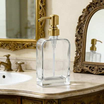 Clear Glass Soap Dispenser with Gold Rust Proof Stainless Steel Pump, 12 Oz Refillable Lotion Bathroom Soap Dispenser, Kitchen Hand and Dish Soap Dispensers - color: Gold, size: 12 oz