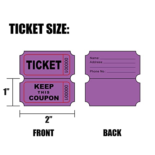 DNB 4000 Pairs Raffle Tickets - 4 Color Set of 1000 2 x 2 Inch 50/50 Double Roll Raffle Tickets - Purple/Pink/White/Orange - color: Purple/Pink/White/Orange