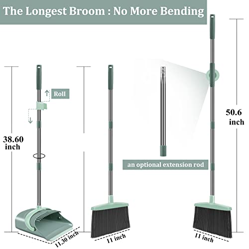 Ivandar Broom and Dustpan Set for Home, Dust pan with Long Handle, Broom with Dustpan Combo Set, for Home Kitchen Room Office Lobby Floor Use Upright Stand Up Sweeping (Gray&Green) - color: Gray&green