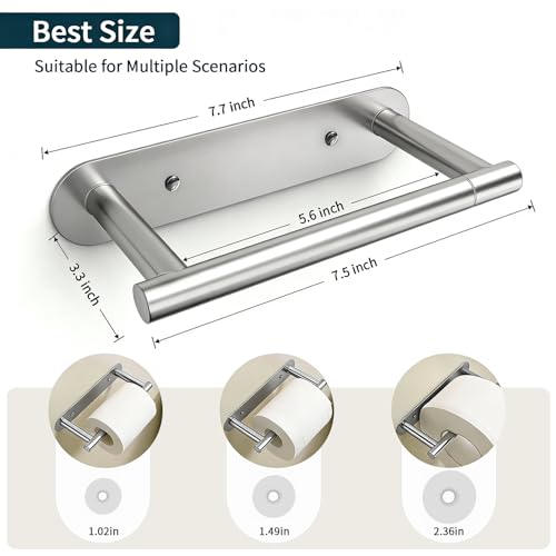 304 Stainless Steel Toilet Paper Holder Wall Mounted Double Post Swivel Tissue Holder No Drilling Bathroom Paper Towel Dispenser Anti-Vibration for RV Commercial Bathroom Brushed Silver - color: Silver